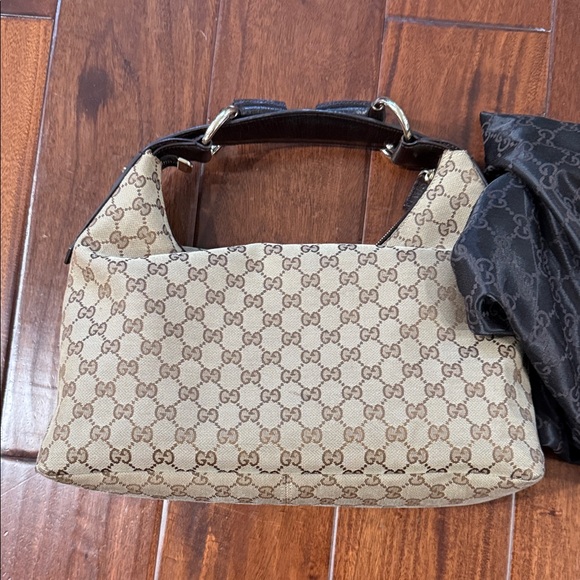 Gucci Handbags - Gucci Beige GG Canvas Shoulder Bag with Dark Brown Trim